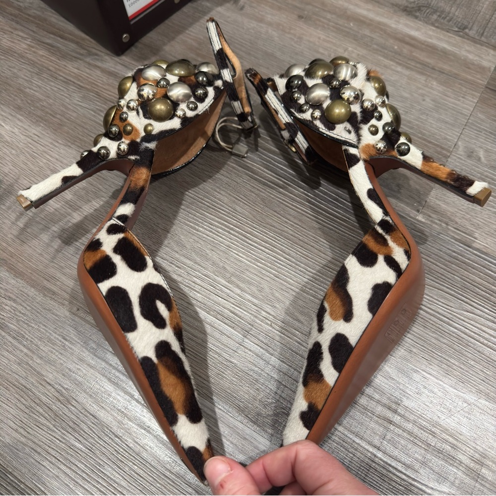 Alaia Leopard Print Pony Hair Studded Point Toe Heels - Picture 8 of 16